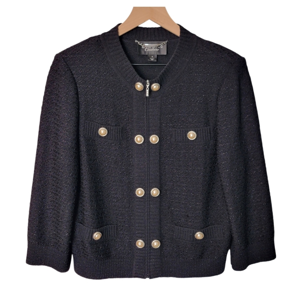 St. John Black Knit Pearl-Button Jacket